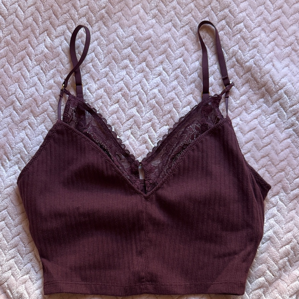 Aerie Lace Trim Bralette - Deep Purple